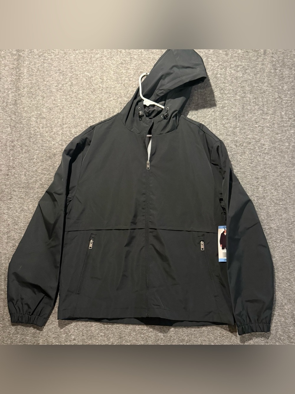 Weatherproof Rain Jacket Mens L Black Full Zip Vented Lined Hooded Zip Pockets